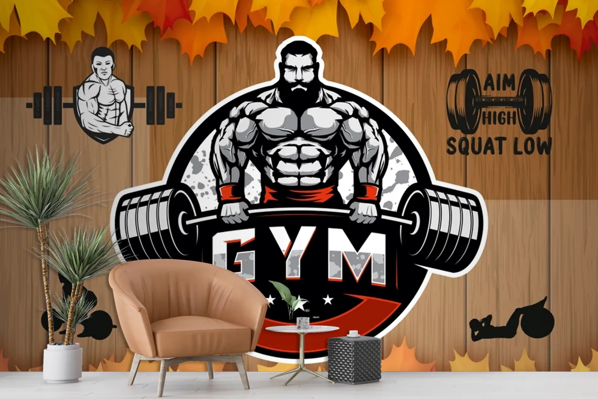 Sonbahar Temalı Gym Halter Spor Salonu Duvar Kağıdı