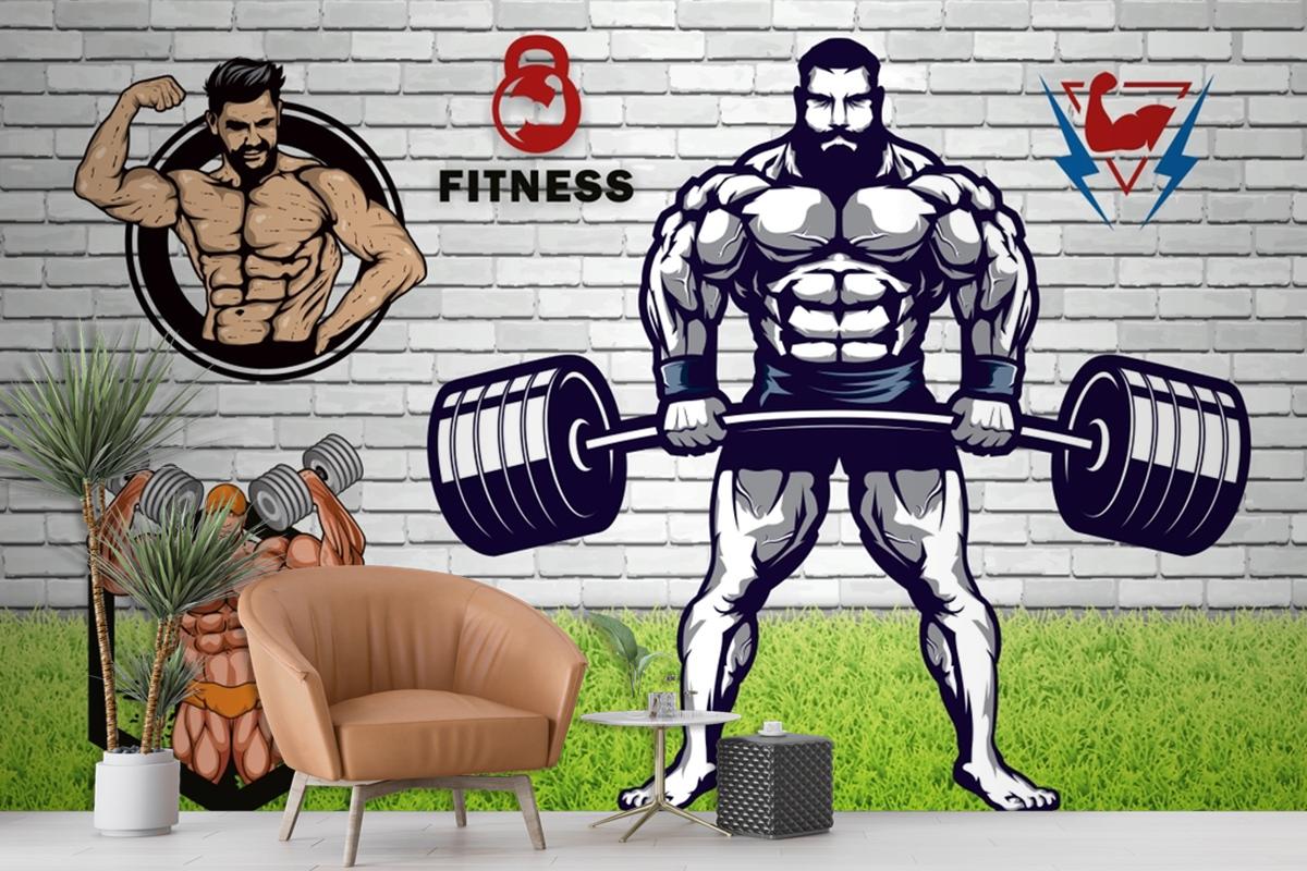 Yeşil Çim Halter Gym Fitness Duvar Kağıdı