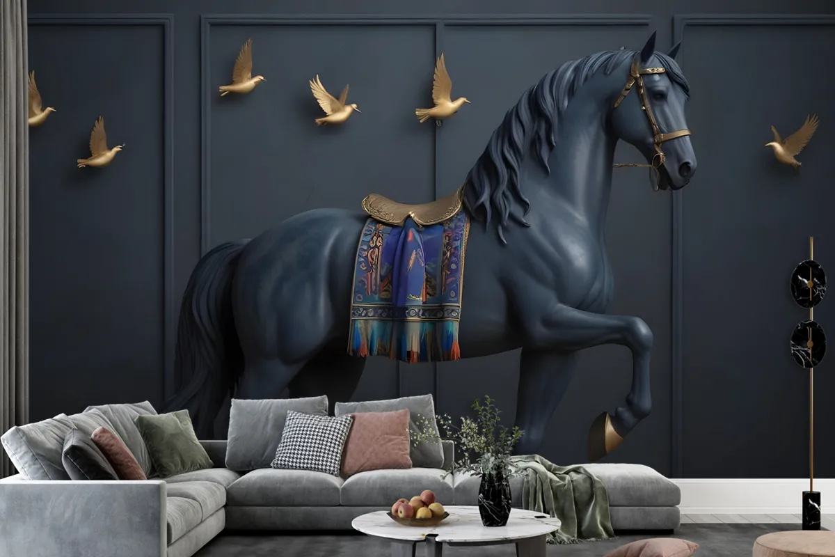 3D Kabartmalı Görünümlü Dark Horse Duvar Kağıdı 