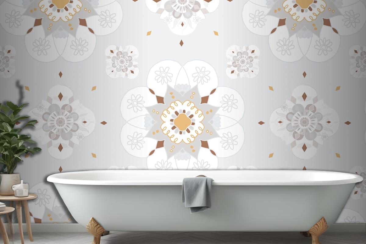 Oryantal Mandala Çiçek Desenli Banyo Duvar Kağıdı