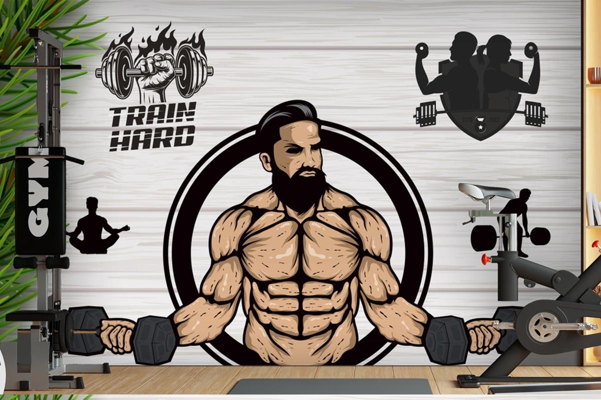 Ahşap Arka Plan Çim Dambıl Gym Fitness Duvar Kağıdı