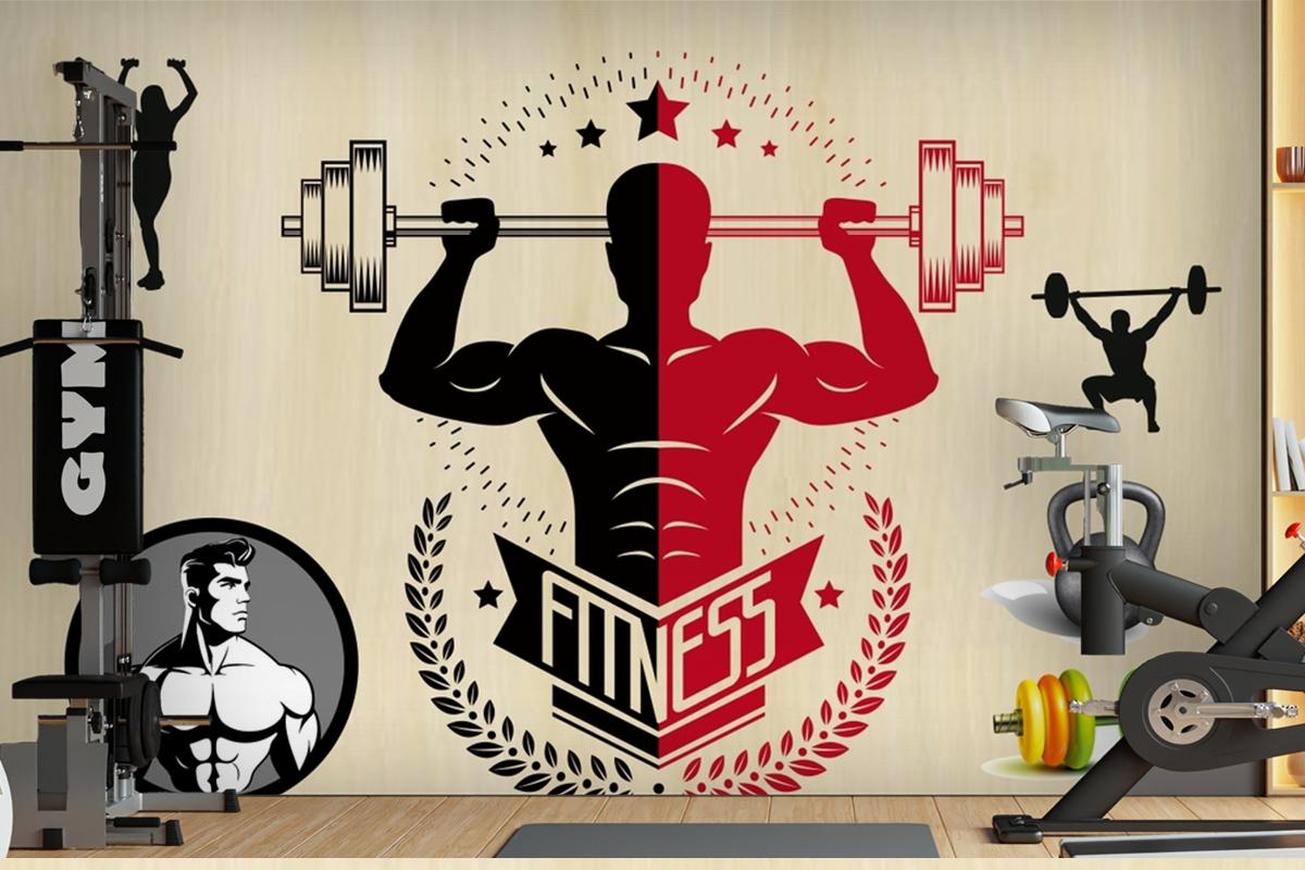 Kırmızı Siyah Temalı Fitness Spor Salonu Duvar Kağıdı