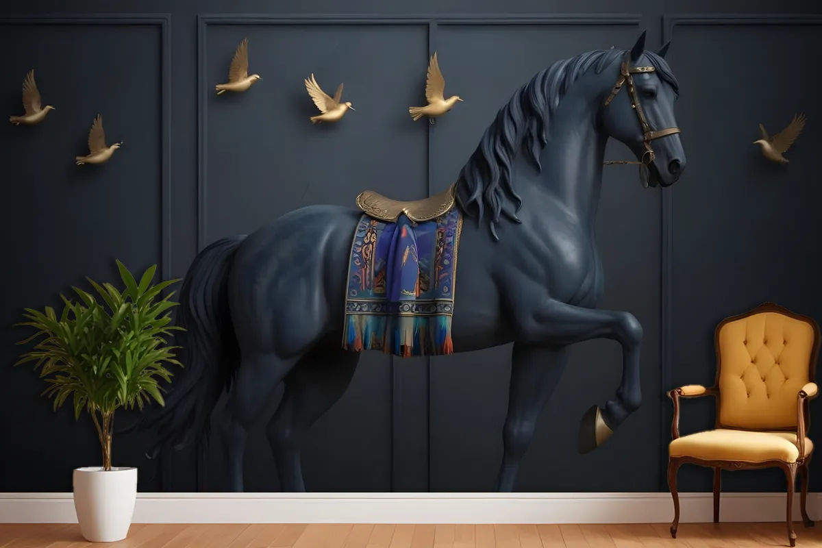 3D Kabartmalı Görünümlü Dark Horse Duvar Kağıdı 