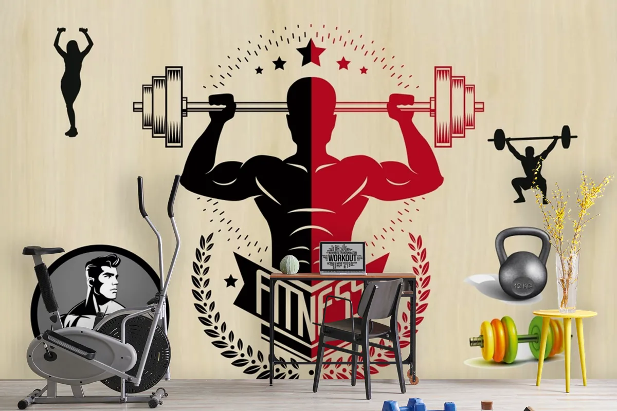 Kırmızı Siyah Temalı Fitness Spor Salonu Duvar Kağıdı