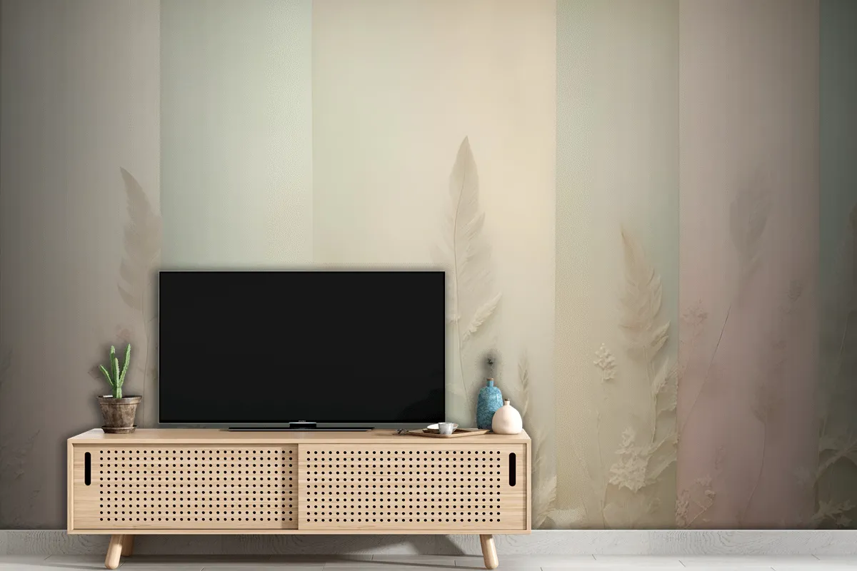 Pastel Renklerde Dikey Çizgilerin Yer Aldığı Minimalist Soyut Çiçekler Tv Arkası Duvar Kağıdı