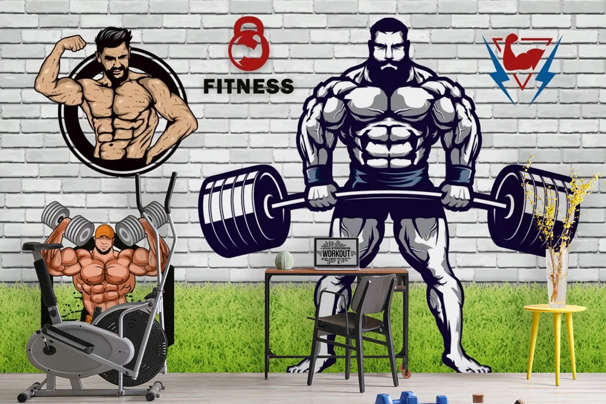 Yeşil Çim Halter Gym Fitness Duvar Kağıdı