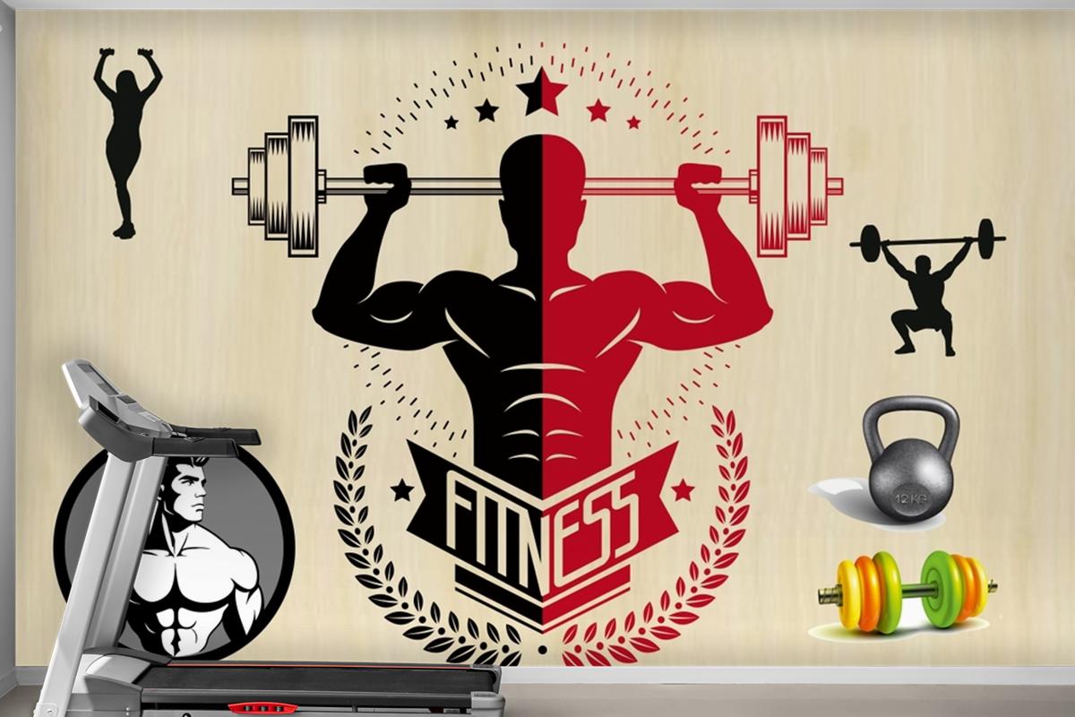 Kırmızı Siyah Temalı Fitness Spor Salonu Duvar Kağıdı