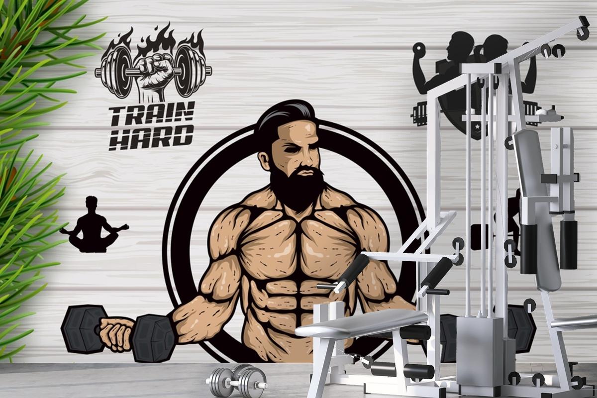 Ahşap Arka Plan Çim Dambıl Gym Fitness Duvar Kağıdı