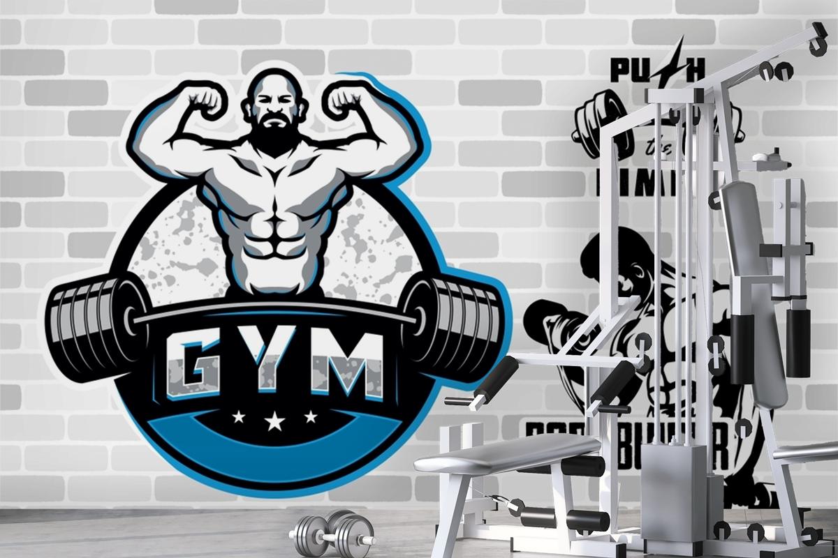 Beyaz Gri Taş Duvar Gym Fitness Duvar Kağıdı