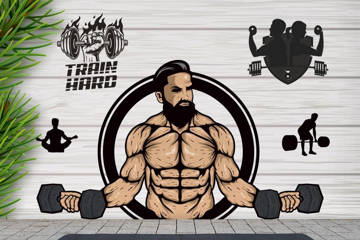 Ahşap Arka Plan Çim Dambıl Gym Fitness Duvar Kağıdı