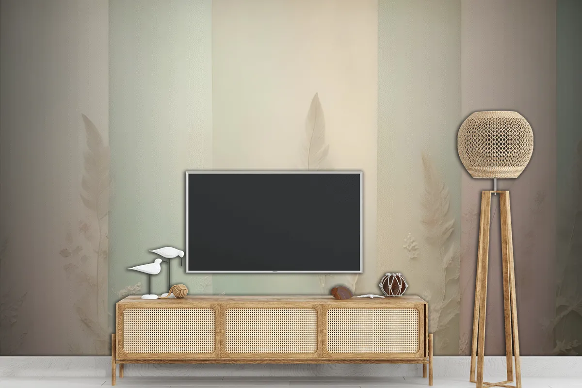 Pastel Renklerde Dikey Çizgilerin Yer Aldığı Minimalist Soyut Çiçekler Tv Arkası Duvar Kağıdı