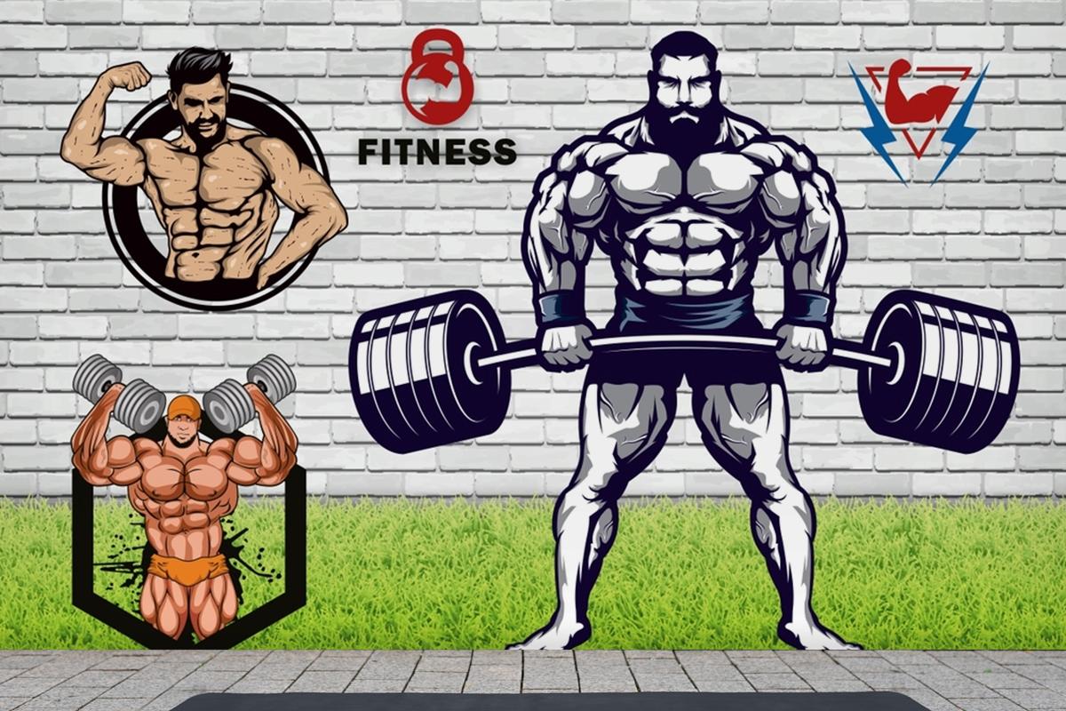 Yeşil Çim Halter Gym Fitness Duvar Kağıdı