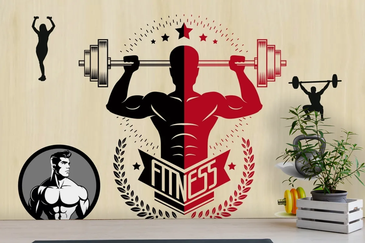 Kırmızı Siyah Temalı Fitness Spor Salonu Duvar Kağıdı