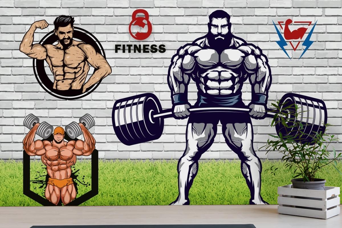 Yeşil Çim Halter Gym Fitness Duvar Kağıdı