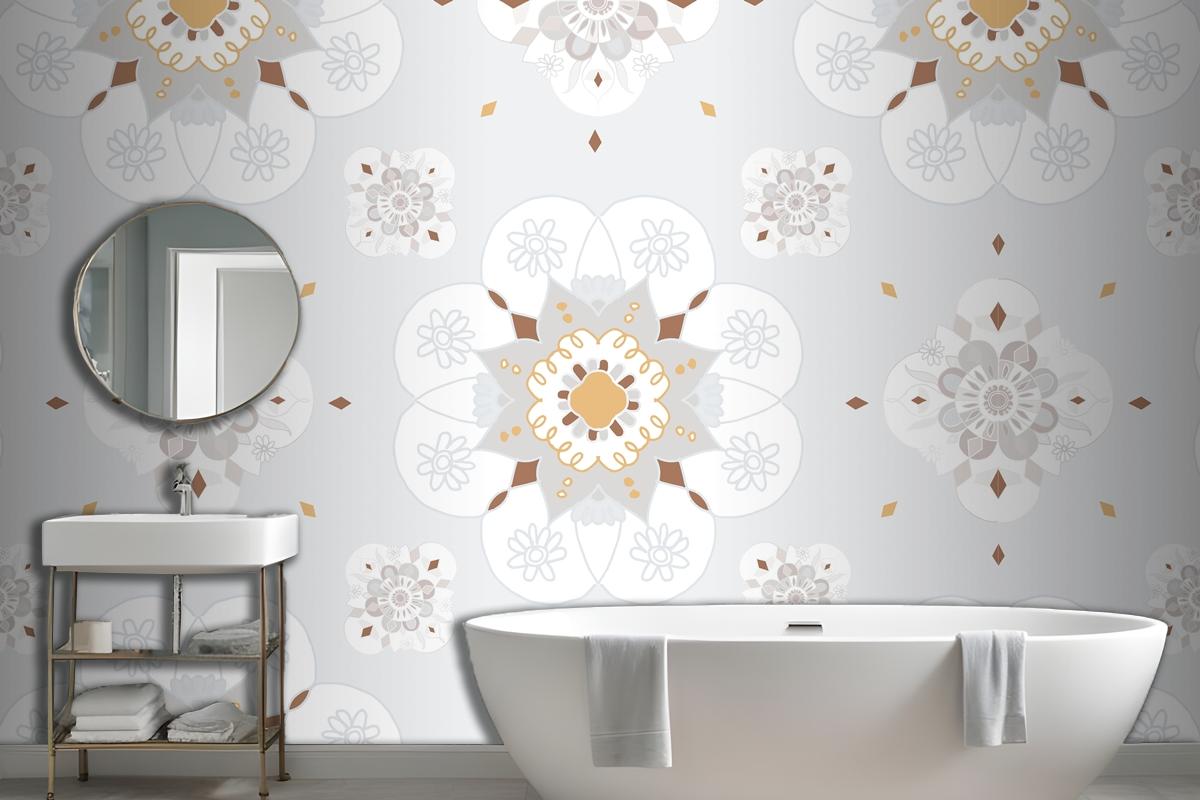 Oryantal Mandala Çiçek Desenli Banyo Duvar Kağıdı