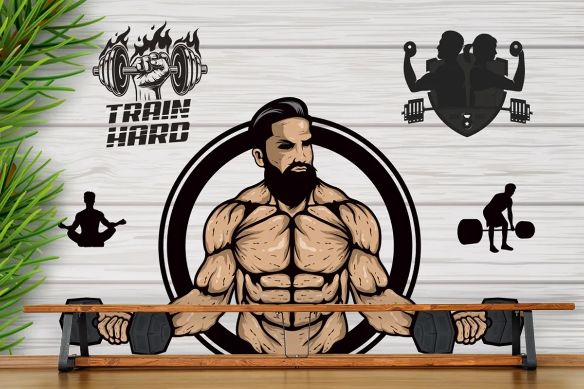 Ahşap Arka Plan Çim Dambıl Gym Fitness Duvar Kağıdı