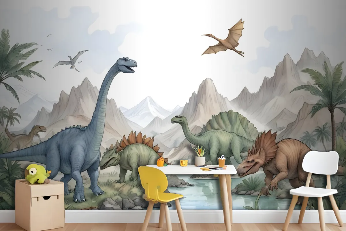 Kids Softs Dinozor Jurassic Dünya Çocuk Odası Duvar Kağıdı