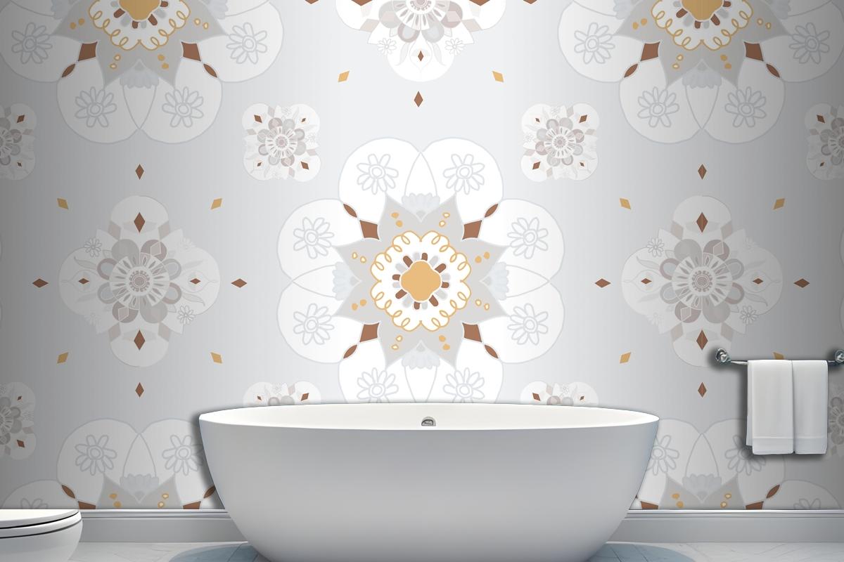 Oryantal Mandala Çiçek Desenli Banyo Duvar Kağıdı