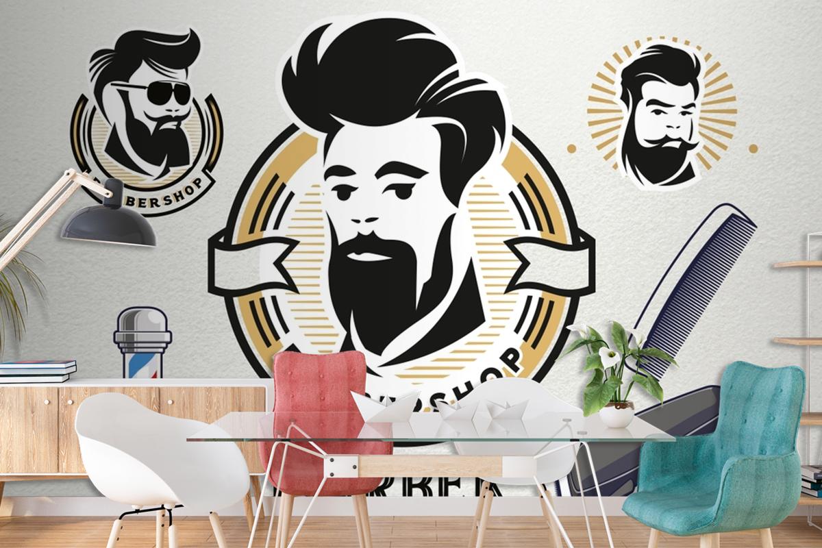 Krem Arka Plan Barbershop Duvar Kağıdı