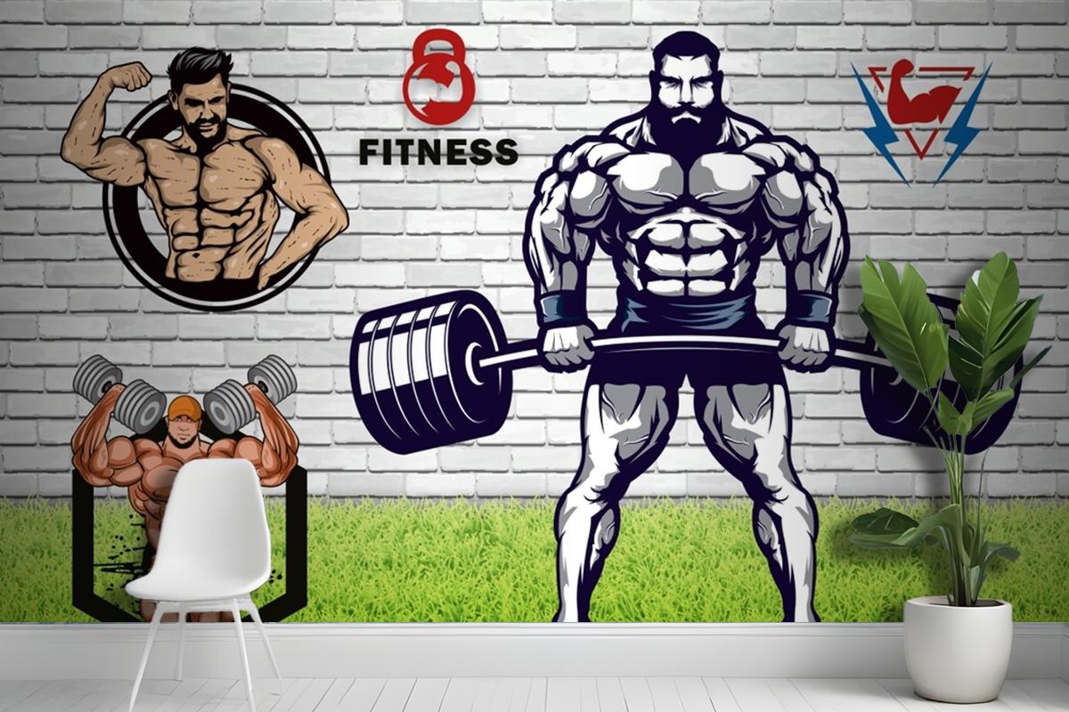 Yeşil Çim Halter Gym Fitness Duvar Kağıdı